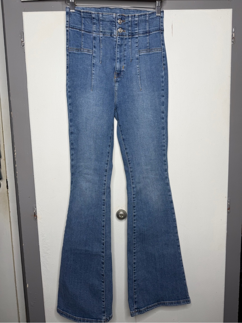 FREE PEOPLE We The Free Jayde Flare Jeans Women's Sz 28 Blue Light Wash Boho 70s